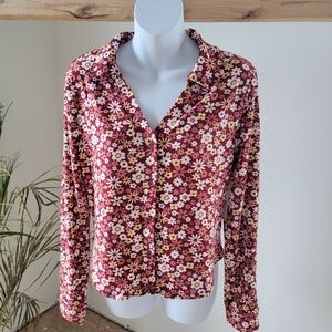 NWT NoBo Retro Floral Button-Up Women Top Size Large